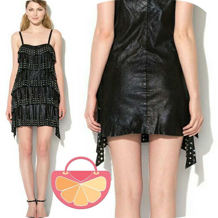 JUST CAVALLI – Къса рокля от ест. кожа и декоративни капси S/40 нова