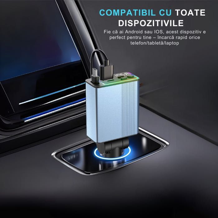 Modulator FM NETSTAT® Bricheta BT 5.3 QC3.0+PD30W Cablu Retractabil