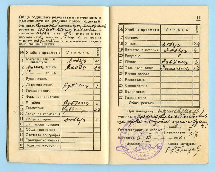 Стара ученическа книжка 1938