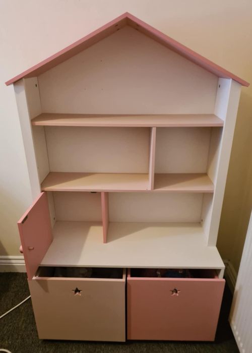 Raft organizator pentru jucării si carti casuta pentru copii roz/alb