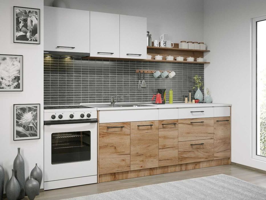 Set Mobila Bucatarie Gastro 260 Alb/Stejar – C15