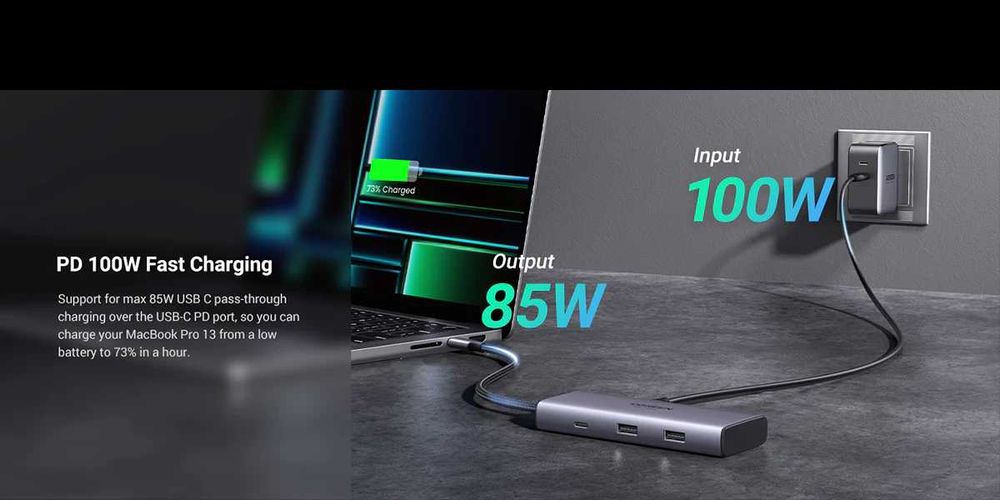 UGREEN 6-in-1 USB-C Hub, HDMI + PD - компактная и мощная док-станция