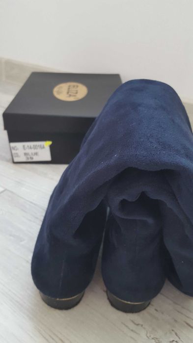 Тъмно сини велурени дамски високи ботуши ELIZA р-р 39