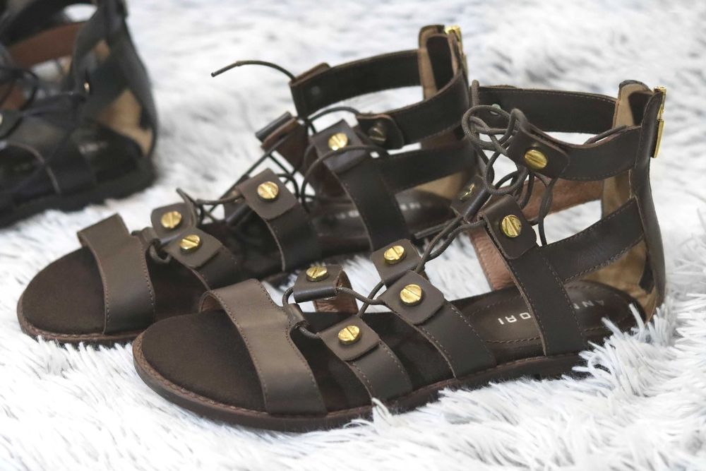 Sandale Anna Cori piele naturala neagra gladiator, maro, pantofi dama