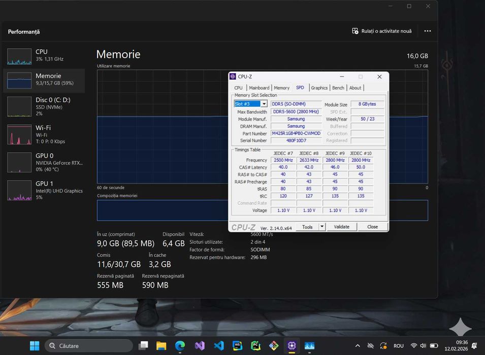 Memorii Laptop 2x8GB DDR5-5600 (2800 MHz)  CL46