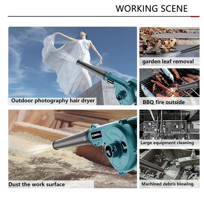 2в1 Безжична Духалка за Листа Прахосмукачка за Прах с Две Батерии