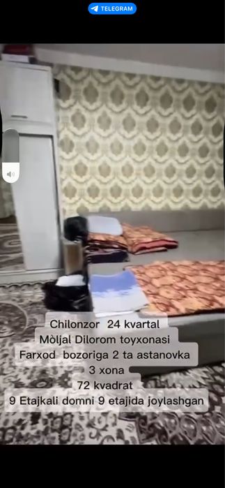 Chilonzor 24 kv 3/9/9/ 72 kvli uy Sotiladi