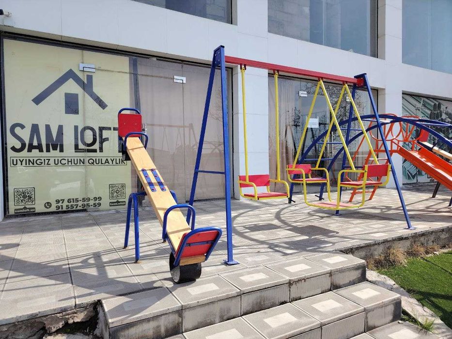 Новые детские качели-балансир (качалка) — дерево и металл