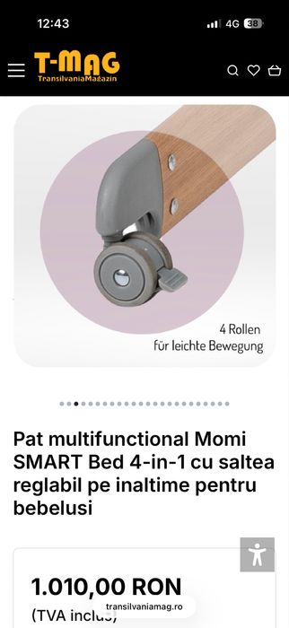 Pătuț bebe Momi smart multifunctional si saltea cocos plus câteva lenjerii bumbac!