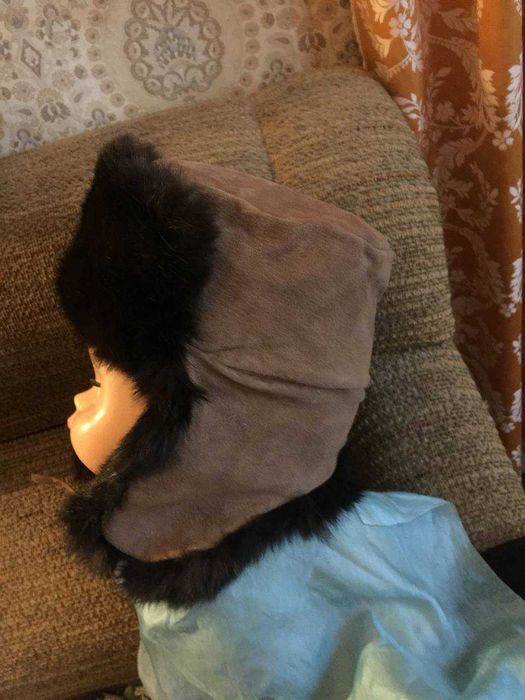 новая шапка ушанка из замши и кроличьего меха 80-х годов, 56 размера