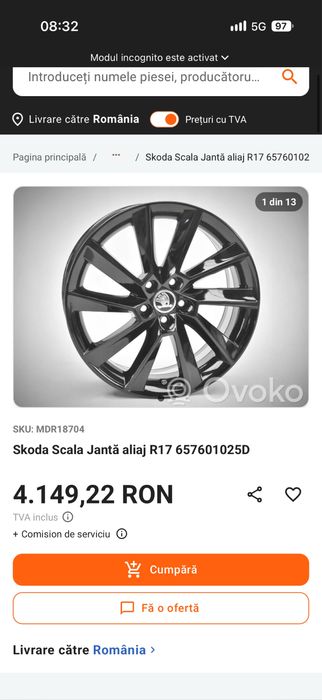 Jante oem 5x100  Skoda Kamiq/Scala/Taigo/T cross R17
