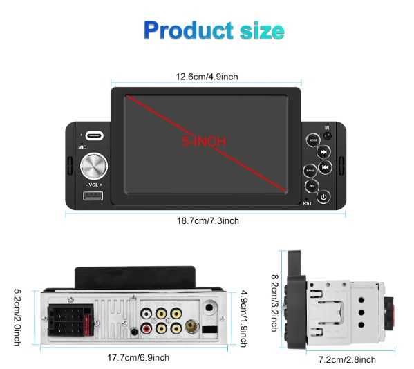 Mp 5 player 1 din, Ecran 5 inch, touch, bluetooth, Microfon