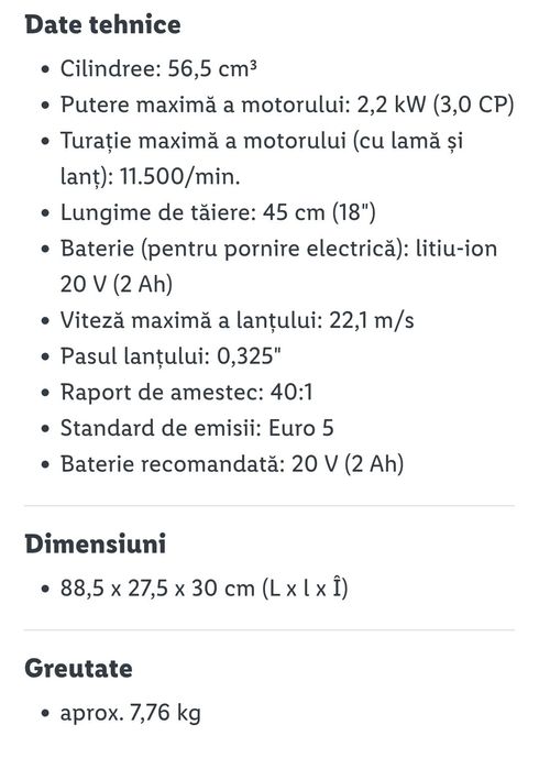 Parkside performance drujba benzina cu START ELECTRIC pe baterie 20V