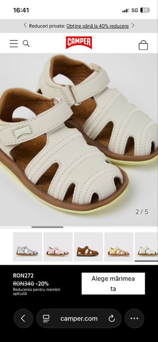 Sandale inchise din piele alba Camper - marimea 21