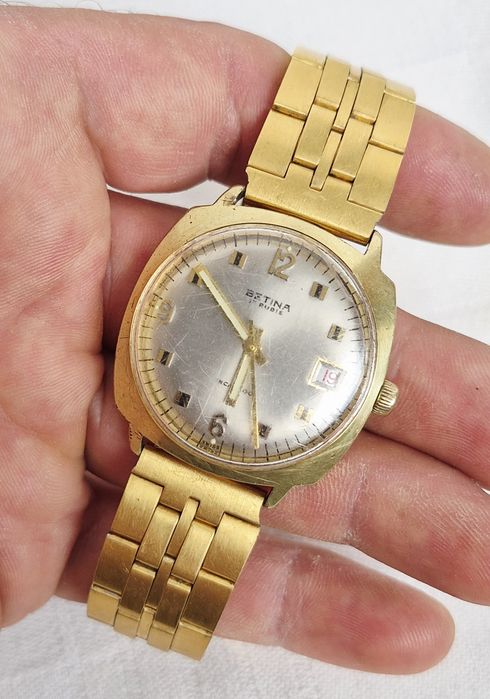 Ceas bărbătesc Betina mecanic, vintage, cu 17 rubine, din oțel inoxidabil, Swiss made.