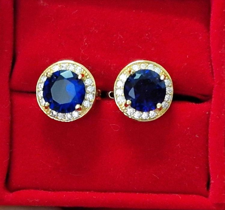 GP42,cercei placati aur 18k, incuietoare sigura,zirconiu safir/alb