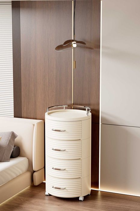 круглый прикроватный комод или тумбу с выдвижными ящиками