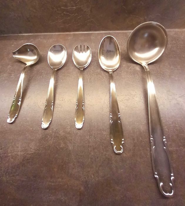 Сребърни прибори за салата, Сосиера, Шпатула, Щипка за лед