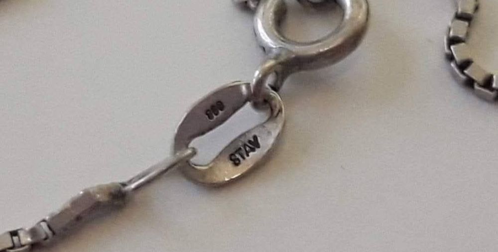 Vechi lanț de argint 800 cu pandantiv chihlimbar, copii