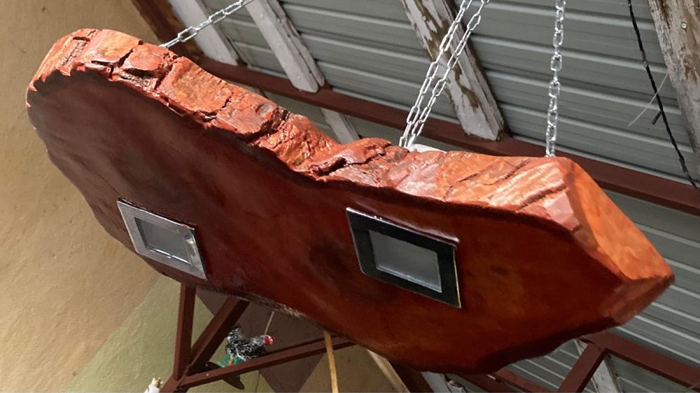 Lustră UNICAT Lemn Masiv nuc- Pendul Rustic/Industrial - Spoturi LED