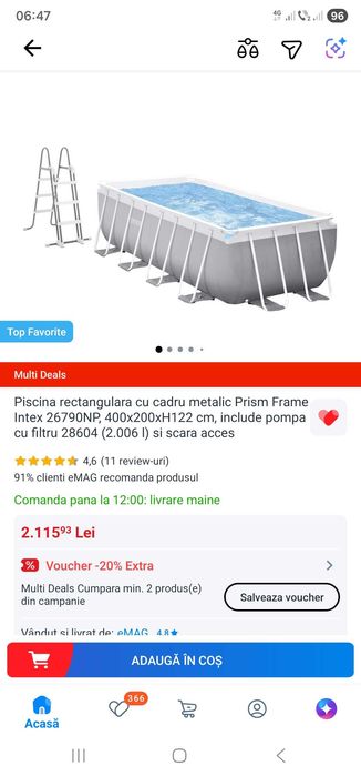 Piscina rectangulara cu cadru metalic Intex 400x200x122