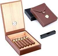 Естесвена кожа преносим хумидор със хидрометър и овлажнител