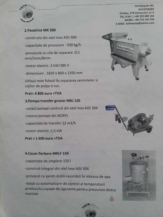 Utilaje  Procesare Legume/Fructe - Inox - Maurer/Fillogy - Ca Noi
