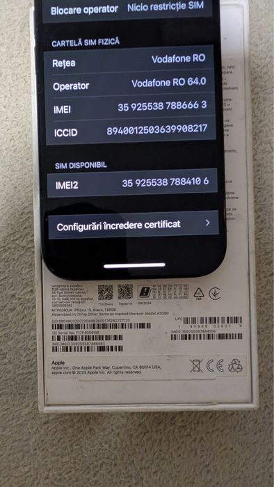 Vand schimb Iphone 15, 92% baterie, garantie 2027, impecabil.