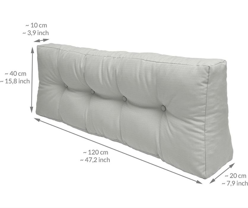 Възглавница гръб ЛУКС, 120х40х10/20см, Светло сив