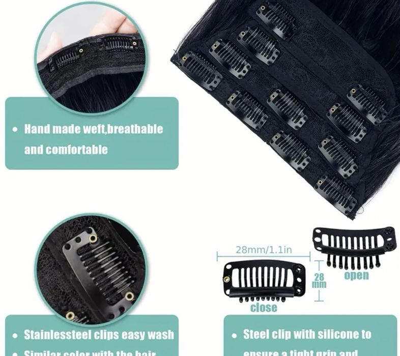 7 реда Комплект коса на редове с клипс екстеншъни 55см термоустойчива