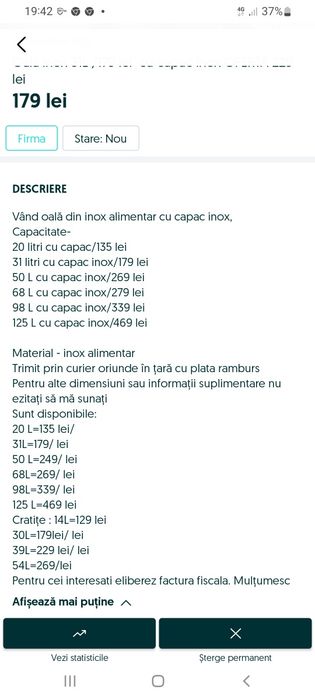 Oală inox cu capac 130 L +Ofertă 450 /  lei  14 L /20/30/39/50/68/9