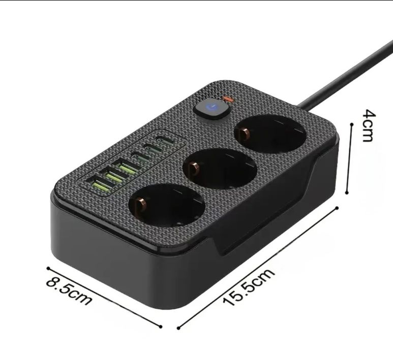 Разклонотел с 3 контакта, 3 usb A и 3 usb C