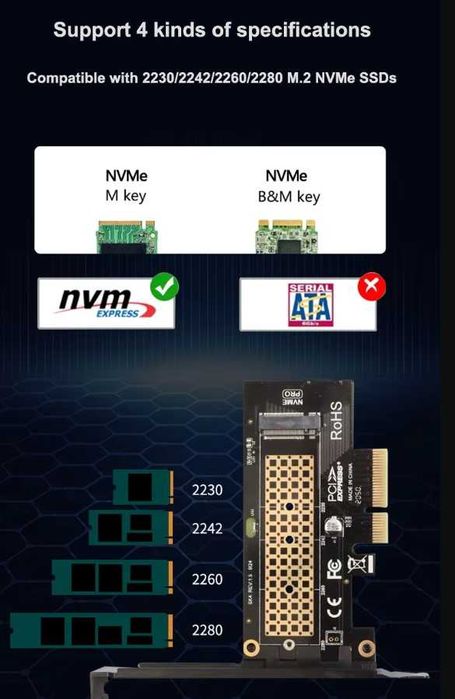 Adaptor PCIe 4.0 x1 pentru SSD  M.2 NVME - nou