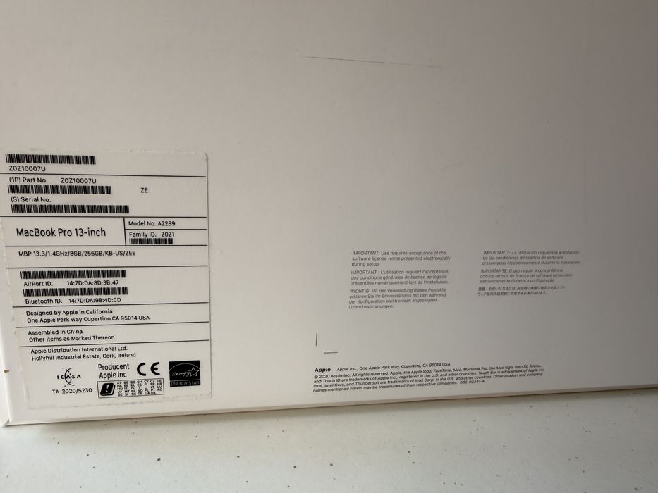 MacBook Pro 13” 2020 (A2289), i5, 8GB/256GB, Touch Bar, US клавиатура