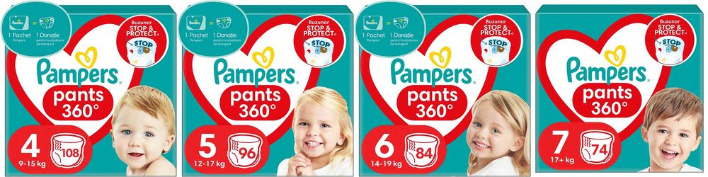 Scutece Chilotei Pampers Pants 360°, numar: 4, 5, 6, 7, Pret 135 Lei