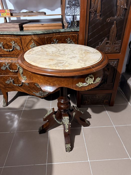 Masa Vintage Cafea Blat Marmura Lemn Masiv Bronz Antic Mobila