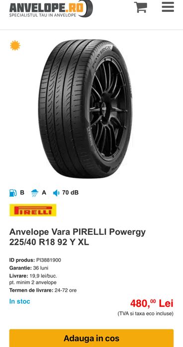 Anvelope Vara PIRELLI POWERGY 225/40R18 92Y XL  - Uzura 6 luni