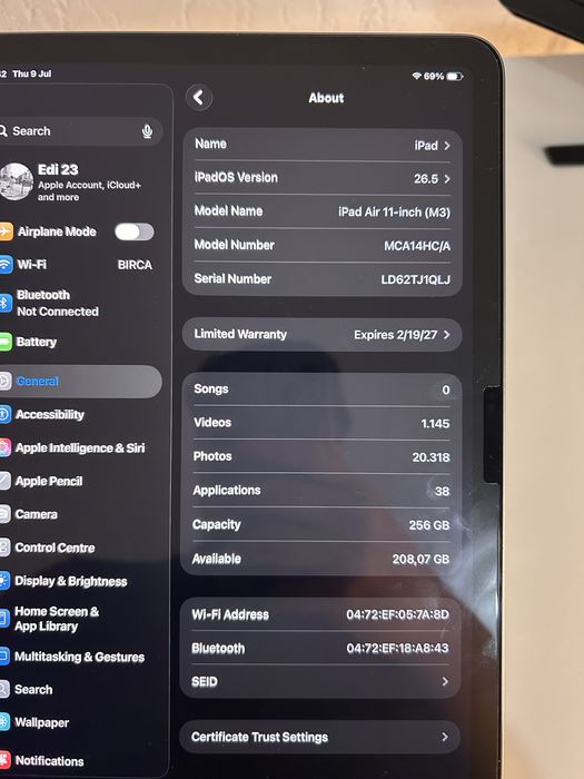Apple Ipad Air 11” M3 256GB FullBox - Silver