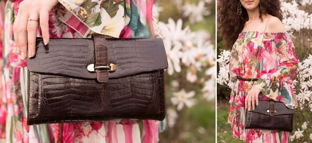 plic/geanta vintage piele de crocodil maro