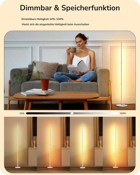 Set Lampă de Podea Dimmabilă EDISHINE – 3000K Alb Cald 146 cm