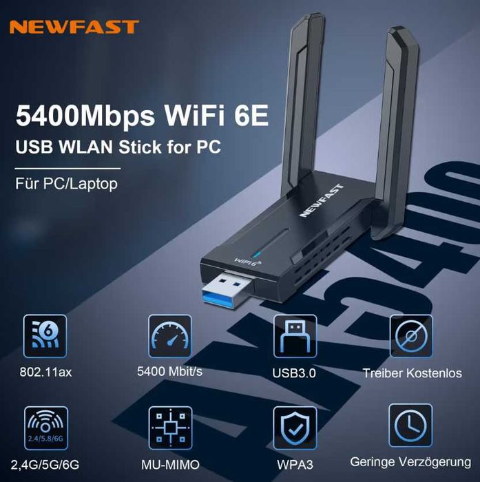 Adaptor USB WLAN NEWFAST Tri-Band 5400Mbps