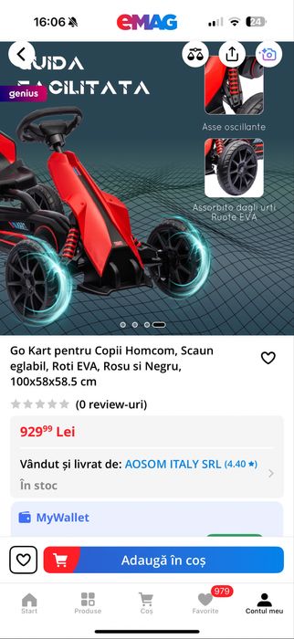 Kart copii Homcom, scaun reglabil - pana la 8 ani