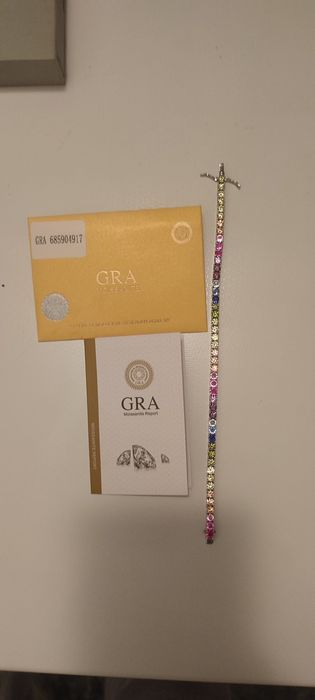 Bratara argint 925  tenis  multicolor moissanite noua unisex 21 cm