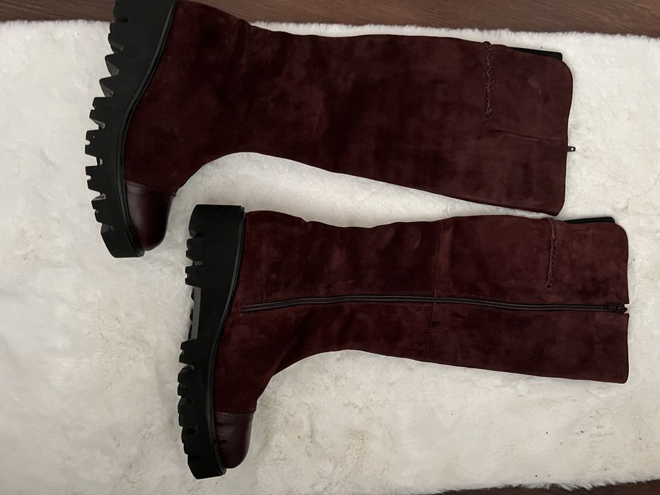 Cizme piele întoarsă grena. Mărime 37