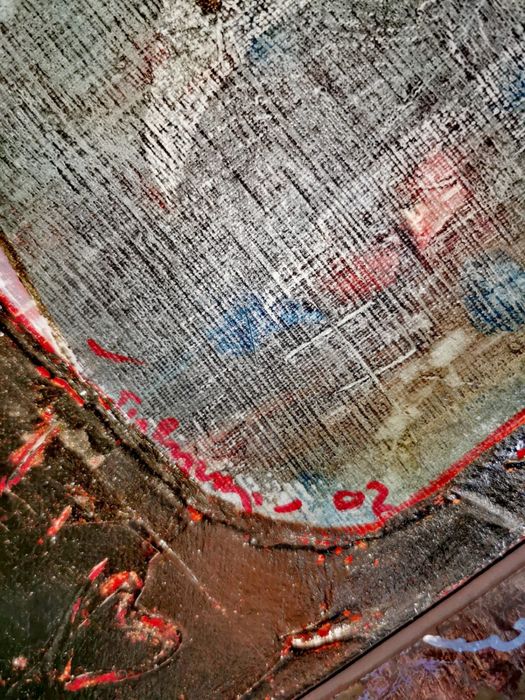 Антикварна картина масло платно смесена техника дърво орех Н.Певичаров