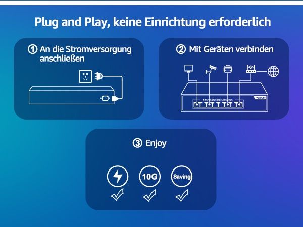 Yuanley 8 порта х 10G RJ45 Ethernet суич, неуправляем комутатор