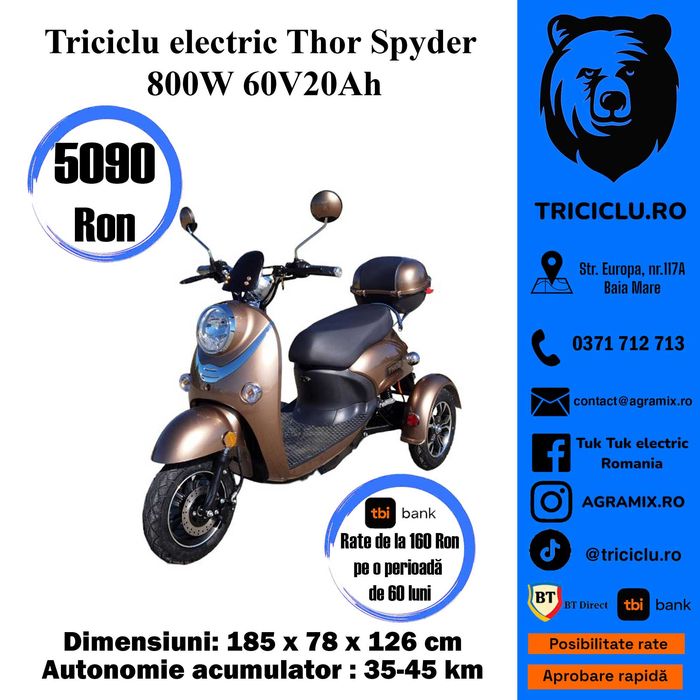 Triciclu electric Thor Spyder 800W 60V20Ah Agramix