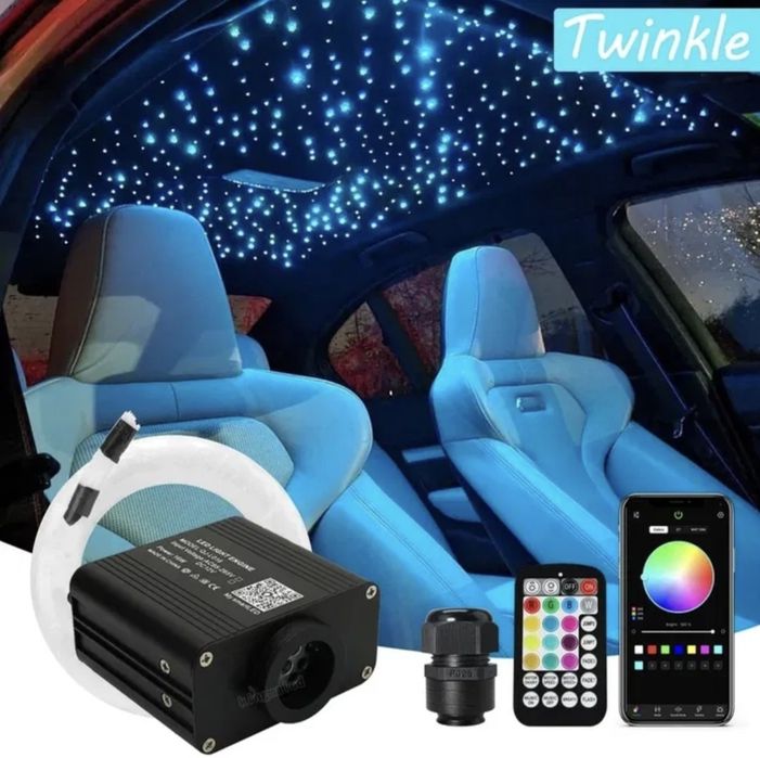 Kit Plafon Instelat Stelute Plafon 600 fibre Mix 3/4 metri 0. 5 - 0.75mm Twinckle Stars RGBW Kit Fibra Optica LED Plafon Auto  Cer instelat
