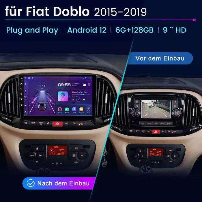 Мултимедия за Fiat Doblo Навигация Android, Carplay, Android Auto, Двоен дин Fiat DOBLO 2015, 2016, 2017, 2018, 2019, година, Фиат Добло, 2DIN