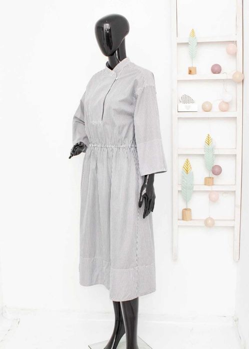 Arket оригинална дамска рокля миди сиво бяло райе 38